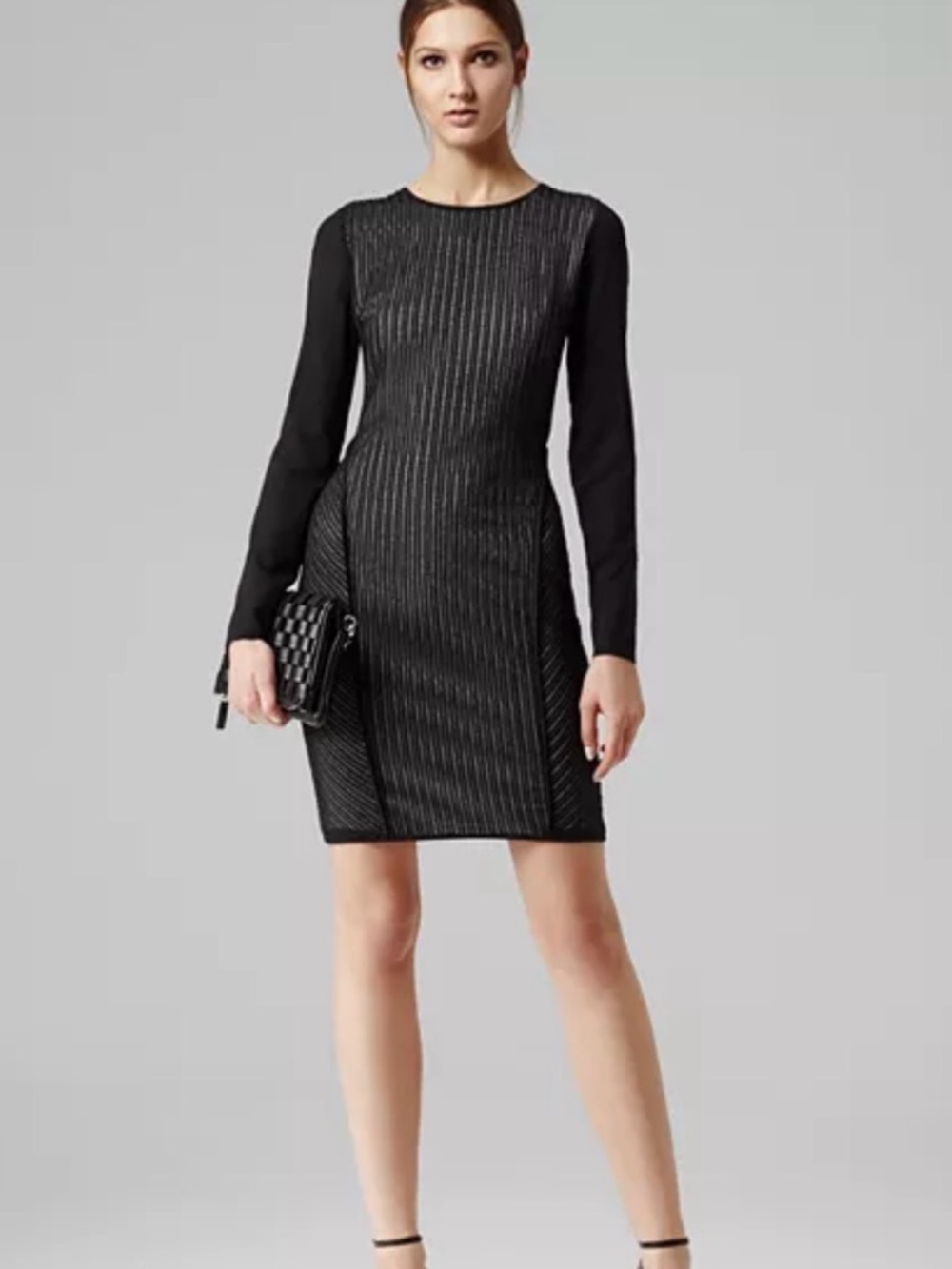 Reiss Chloe Sheer Sleeve Striped Lace Fitted Dress Size 4